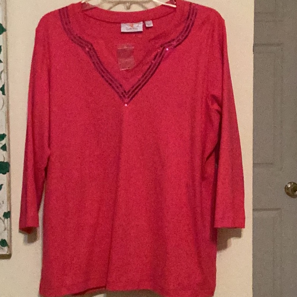 Quacker Factory Embellished 3/4 Sleeve Blouse